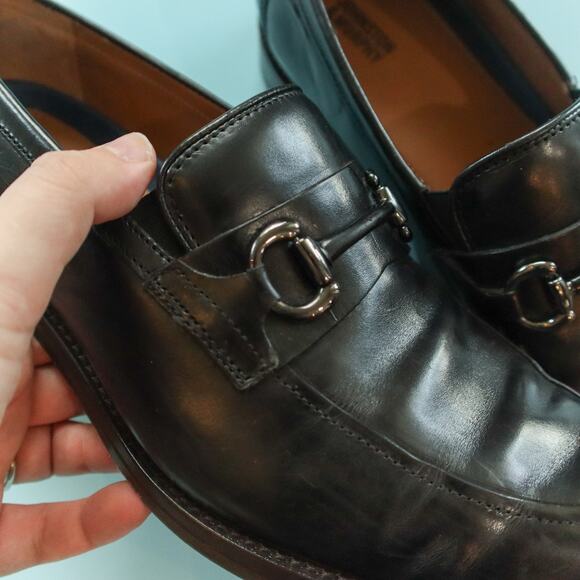 Johnston & Murphy Black Almond Toe Silver Horsebit Loafers Mens Size 10.5 - Picture 2 of 9